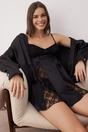 Black Lace Panel Satin Strappy Nightdress with Flared Hem, Image 1 of 3