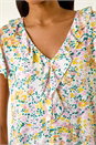 White Floral Print Ruffle V-Neck Top, Image 5 of 5