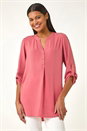 Pink Longline Bow Button Tunic Top, Image 2 of 5