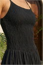 Black Petite Shirred Bodice Midi Dress, Image 4 of 4