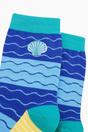 Blue Embroidered Scallop Shell Combed Cotton Socks, Image 2 of 4