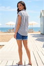Blue Stripe Print Button Front Top, Image 3 of 4