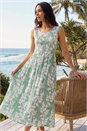 Green Leaf Print Crinkle Midi Dress, Image 2 of 4