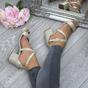 Gold AJVANI Gold Mid Block Heel Crossed Straps Sandals, Image 5 of 6