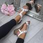 White AJVANI White Low Wedge Heel Strappy T-Bar Flower Slingback Sandals, Image 5 of 6