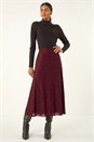 Burgundy Floral Textured A-Line Skirt, Image 3 of 5