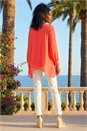 Coral Sparkly Detail Asymmetric Hem Top, Image 3 of 4