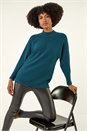 Teal Metallic Tie Front Knitted Jumper , Image 1 of 5