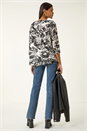 Black Flock Floral Asymmetric Hem Top, Image 3 of 5