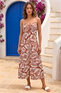 Rust Petite Leaf Print Strappy Midi Dress, Image 1 of 4