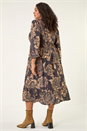 Brown Curve Floral Print Midi Dress, Image 3 of 5