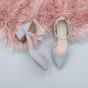 Grey Mid Block Heel Crossed Strap Pointed Toe 2 Part Heels, Image 4 of 6