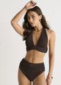 Brown Brown Textured Halter Bikini Top with Ring Detail, Image 4 of 4