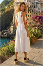 White Button Detail Cotton Midi Dress, Image 3 of 4