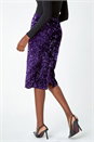 Purple Sequin Embellished Velour Stretch Skirt , Image 4 of 6