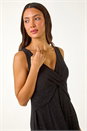 Black Floral Glitter Print Midi Stretch Dress, Image 4 of 5