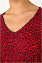 Red Ditsy Floral Print Lace Trim Stretch Dress, Image 5 of 5