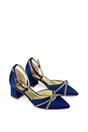 Navy XY LONDON Navy 'Sarah' Ankle Strap Pointed Toe Diamante Mid Block Heels, Image 3 of 5