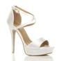 White AJVANI White High Heel Crossed Straps Platform Sandals, Image 1 of 6