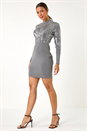 Silver Sequin High Neck Knit Dress, Image 2 of 5