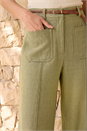 Khaki Linen Blend Belted Trouser, Image 4 of 4