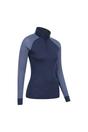 Navy Merino Wool Zip Neck Thermal Top, Image 3 of 4