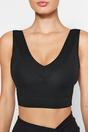 Black WOVCOR Black Padded V-Neck Wide Strap Longline Sports Bra, Image 2 of 4