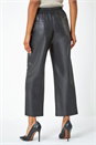 Black Faux Leather Wide Leg Crop Trousers, Image 3 of 6