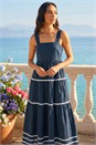 Navy  Ric Rac Tiered Midi Dress, Image 2 of 4