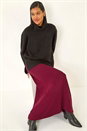 Burgundy Ditsy Floral Print Stretch Midi Skirt, Image 2 of 7