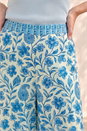 Blue Floral Print Textured Palazzo Trouser, Image 4 of 4