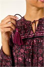 Purple Floral Print Tie Front Top, Image 5 of 5