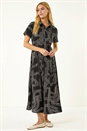 Black Geo Linear Print Shirt Midi Dress, Image 3 of 6
