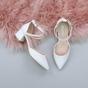 White AJVANI White Mid Block Heel Crossed Strap Pointed Toe 2 Part Heels, Image 4 of 6