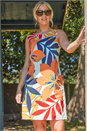 Orange Tropical Floral Print Shift Dress, Image 2 of 4