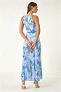 Light Blue  Floral Print Pleated Maxi Dress, Image 3 of 6