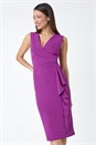 Purple Wrap Draped Crepe Stretch Bodycon Dress, Image 2 of 5