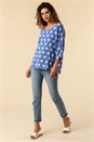 Denim 3/4 Sleeve Spot Print Tunic Top, Image 3 of 4