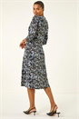 Purple Floral Twisted Front Stretch Midi Dress, Image 3 of 7