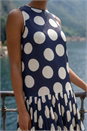 Navy  Polka Dot Pleated A-Line Dress , Image 4 of 4