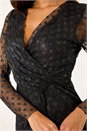Black Dobby Plisse Wrap Dress, Image 5 of 5