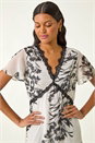 White Lace Trim V-Neck Chiffon Midi Dress, Image 4 of 5