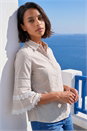 Beige Dusk Stripe Frill Blouse, Image 2 of 4