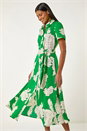 Green Shadow Floral Print Shirt Dress, Image 2 of 5