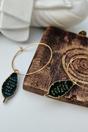 Green Green Leaf Charm Dainty Dangle 30mm Boho Hoop Earrings, Image 1 of 1