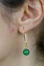 Yellow Gold Pearl Monk Mantra Huggie Earrings, Image 2 of 2