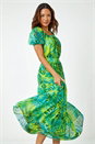 Lime Palm Print Chiffon Tiered Maxi Dress, Image 3 of 5