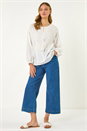 Ivory Lace Trim Tie V-Neck Top, Image 2 of 5