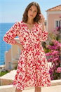 Pink Petite Floral V-Neck Tiered Dress , Image 2 of 4