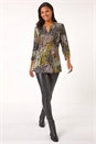 Green Contrast Pattern Pintuck Pleat Shirt, Image 2 of 5